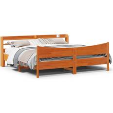 Beds & Mattresses vidaXL Bed Frame With Headboard Wax Brown 200x200 cm Solid Wood Pine