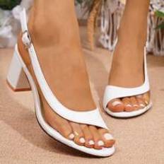 Vita Sandaletter Shein Women's Peep Toe Ankle Strap Buckle Chunky Heel Sandals, Casual And Versatile White Glass Jelly Upper Female High Heel Sandals