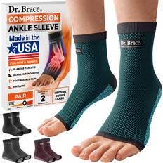 Health Dr. Brace Made in USA Elite Ankle Compression Sleeve- 20-30 mmHg Plantar Fasciitis Socks and Achilles Tendonitis & Swelling Relief, Foot with Arch Support, Ankle Support for Women & Men (Pair) (Large, Neptune)