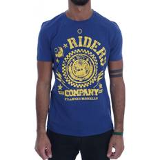 Mens Blue Cotton RIDERS Crewneck T-Shirt