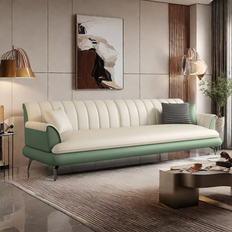 Orren Ellis Jalinqua 86.61" Green/White Faux Leather Sofa