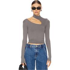 Rayon Puserot Free People x Intimately FP Cut It Out Seamless Long Sleeve Top In Mulled Basil in Grey. L/XL, M/L