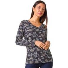Elastane/Lycra/Spandex Blouses Roman Floral Print Relaxed Stretch Top Grey