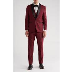 Red Suits Gino Vitale Men's Braveman 3-Piece Slim Fit Shawl Lapel Tuxedo Burgundy (44L)