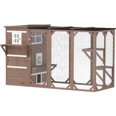 Pawhut Outdoor Cat Catio Large Wood House Enclosure with Multi-Level Design - Brown