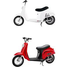 Ride-On Toys Razor Pocket Mod Miniature Euro 24V Electric Retro White Scooter & Red Scooter