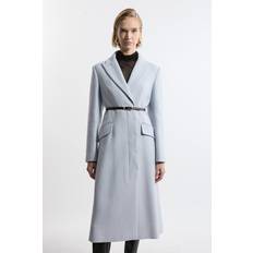 Karen Millen Men Clothing Karen Millen Premium Italian Manteco Wool Single Breasted Belted Tailored Maxi Coat Pale Blue
