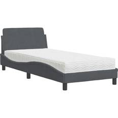 vidaXL Bett Mit Matratze Dunkelgrau 80x200 cm Samt - Grau Taschenfederkernmatratze