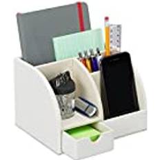 Bianco Organizzatori da Scrivania Relaxdays Schreibtischorganizer Kunstleder Büro Organizer mit Schublade 4 Fächer 13 x 19 x 15 cm weiß