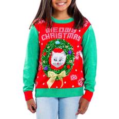 Girls - Green Knitted Sweaters Tipsy Elves Boy's Girl's Cat in Wreath Ugly Christmas Sweater