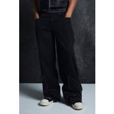 Red Jeans boohooMAN Mens Trippie Redd Baggy Rigid Studded Applique Denim Jeans Black (28R)