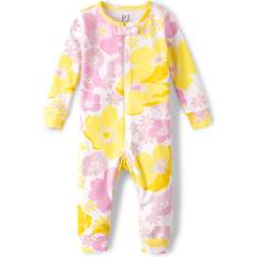 Heart Pajamases Children's Clothing The Children's Place Baby Girls' and Toddler Long Sleeve 100% Cotton Zip-Front One Piece Pajama, Pink/Yellow Floral, 5T