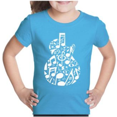 Tops LA Pop Art Music Notes Guitar Girl's Child Word T-Shirt Turquoise (XSmall)