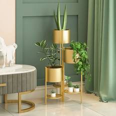 Homary 800 mm Tall Metal Plant Stand 3 Tier Corner Planter in Gold