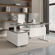 Tables Homary Modern White L-Desk Height Adjustable Electric Standing & Leather Office Chair Writing Desk