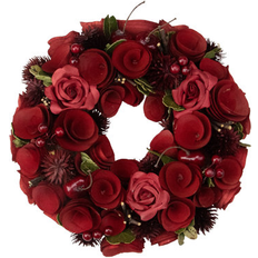 Artificial Plants Northlight Seasonal Red Wooden Roses And Berry Wreath - Unlit 20.0 H x 20.0 W x 3.5 D in Brown/Red Artificial Plant