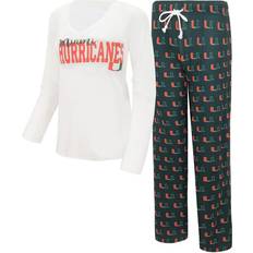 Green Pyjamas Concepts Sport Women's White, Green Miami Hurricanes Long Sleeve V-Neck T-shirt and Gauge Pants Sleep Set White, Green White/Green