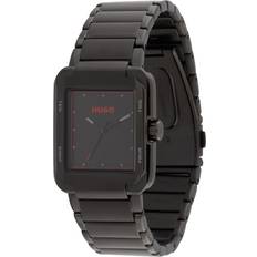 HUGO Black-steel watch with red accents