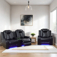 Ivy Bronx Noela Vegan Leather Power Reclining Living Room Set w/ LED Lights 2 pcs Sofa