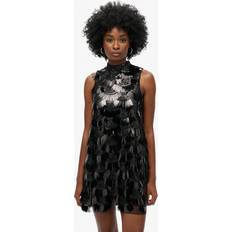 Superdry Short Dresses Superdry A-Line Fringe Sequin Dress, Black