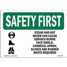 Black Workplace Signs SignMission OS-SF-A-1218-L-10980 12 x 18 in. OSHA Safety First Sign - Steam & Hot Water Can Cause with Symbol