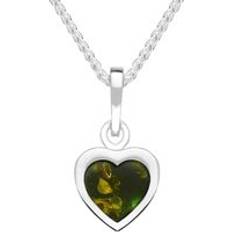 Green Necklaces Sterling Silver Green Amber Heart Necklace Silver