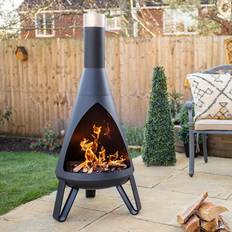 B&Q Fire Pits & Fire Baskets B&Q Black Rio Chimenea Outdoor Garden Patio Log Wood Burner Fire Pit Bowl With Stainless-Steel Flue Cap - Small H125 x 50 cm - One Size