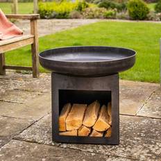 B&Q Laguna Fire Pit Bowl & Log Store H50 x 60 cm - Weatherproof Metal Outdoor Garden Log Wood Burner With Brushed Oil Finish - H50 x 60 cm - One Size