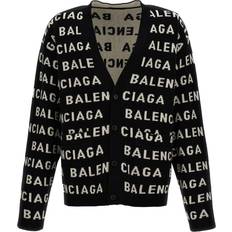 Balenciaga Cardigans Balenciaga All Over Logo Cardigan - Bianco/Nero