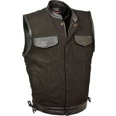 Milwaukee Outerwear Milwaukee Men's Denim Club Vest with Leather Trims and Side Lace (Black, XXX-Large)