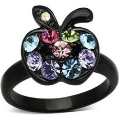 Crystal Rings Alamode Jewelry Alamode TK984-7 Women IP Black Stainless Steel Ring with Top Grade Crystal in Multi Color