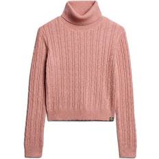 Rollkragenpullover - Rosa Superdry Damen Figurbetonter Rollkragenpullover mit Zopfmuster Pink Größe: