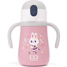 Kids straw bottle Monbento Kids Insulated Water Bottle MB Stram Bunny 360ml Leakproof Water Bottle with Straw Strap & Handles Hot/Cold Up to 12 Hours for Kids School