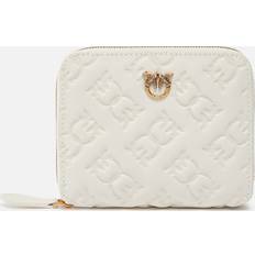 Pinko Portefeuille Carré En Cuir Gaufré Monogram - Blanc/Or Antique
