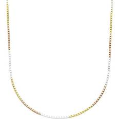 Necklaces A&M AMI, 18k Tri-Color Sterling Silver 1mm Box Chain Necklace 16” to 24” Women’s Unisex