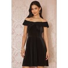 Velvet - Women Clothing MELA Velvet Skater Dress With Sparkle Bow Neckline - Womens Black