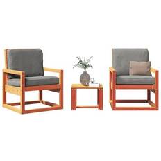 Brown Outdoor Lounge Sets vidaXL 3 Piece Garden Wax Brown Solid Wood Pine Outdoor Lounge Set
