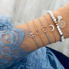 Bracelets Sexy Sparkles Stackable Bracelets Multilayer Boho Bracelet Sets Beads Metal Chain Rope Adjustabl Bracelets for Women Elastic Rope Charm Bangle Bracelet Best Women Teen Girls Gift