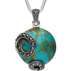 Turquoise Necklaces C W Sellors Sterling Silver Turquoise Marcasite Round Double Spiral Necklace Silver