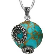 Turquoise Jewellery Sterling Silver Turquoise Marcasite Round Double Spiral Necklace Silver