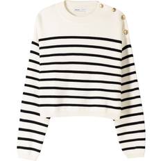 Bershka Button Detail Jumper - Ecru/Black Stripe