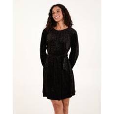 Velvet Clothing Blue Vanilla Velvet Belted Swing Dress - Black