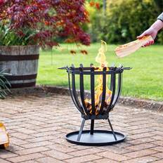 B&Q Fire Pits & Fire Baskets B&Q El Clasico Fire Basket With Handles - Black Metal Outdoor Garden Wood, Log Or Briquette Burner Fire Pit Bowl - H42 x 34 cm - One Size