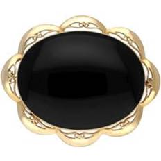 Unisex Spille 9ct Yellow Gold Whitby Jet Framed Frill Edge Oval Brooch Yellow Gold