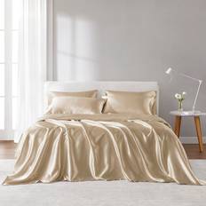 Satin Bed Sheets Madison Park Essentials Luxury Bed Sheet Brown (243.8x205.7cm)