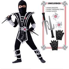 Spooktacular Creations Silver Ninja Deluxe Costume Set with Ninja Foam Accessories toys for Kids Kung Fu Outfit Halloween Ideas (XL 12-14)