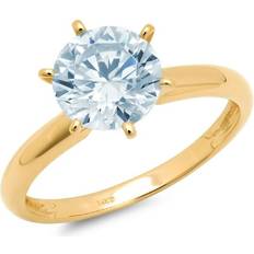 Sapphire - Solitaire Rings Clara Pucci 2.5ct Round Cut Blue Crystal 14k Yellow Gold Engraving Statement Bridal Wedding Solitaire Designer Ring