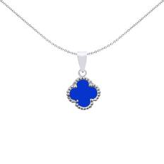 Rhodium Plated Charms & Pendants Jewelco London Rhodium Silver Blue Clover Agate Lucky Clover Charm Pendant APD231