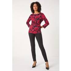 Pink - Women Blouses Roman Floral Twist Detail Stretch Top - Pink