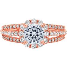 Rose Gold - Wedding Rings Clara Pucci Engraving Statement Bridal Wedding Halo Designer Ring - Rose Gold/Aquamarine